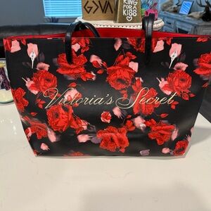 Limited Victoria's Secret Red and Black Floral Tote